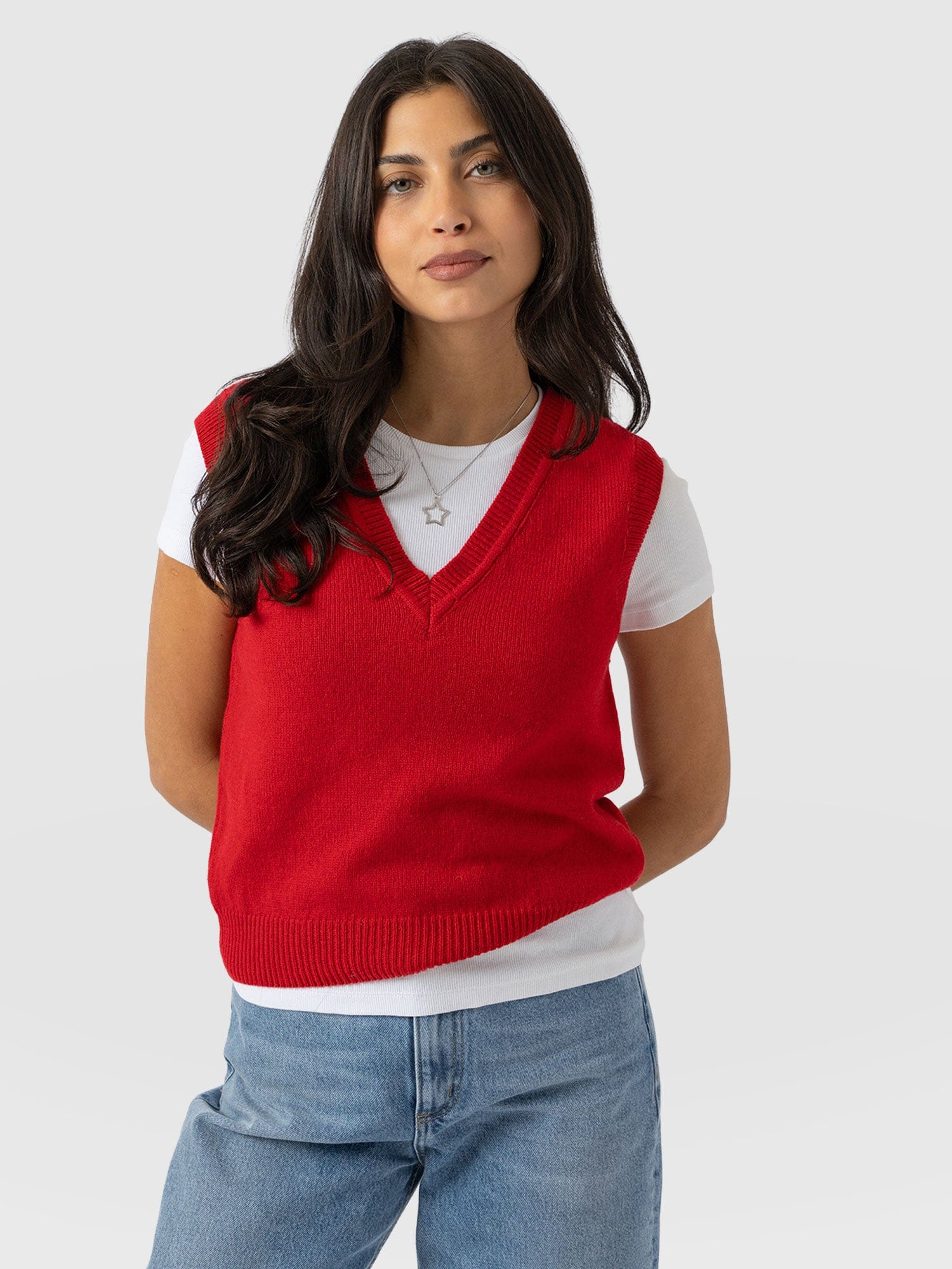Oxford Cashmere V Neck Sleeveless Knit - Red - Women's Jumpers | Saint + Sofia® EU